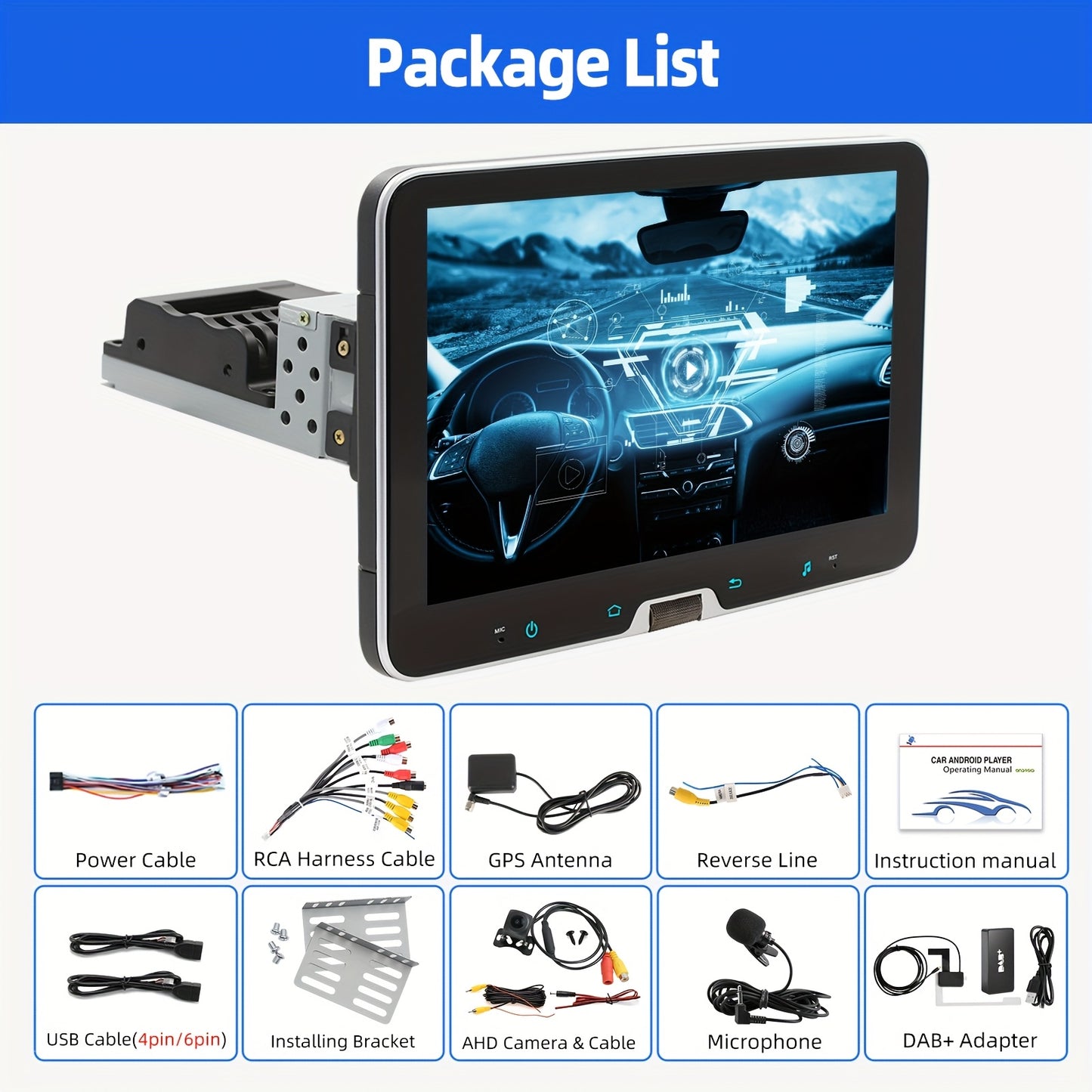 Single DIN Autoradio – Auto Stereo – Multimedia Speler – Car Audio Systeem – Navigatiesysteem – 10,1 Inch Draaibaar Scherm – Android 14.0 Met Wireless CarPlay & Android Auto