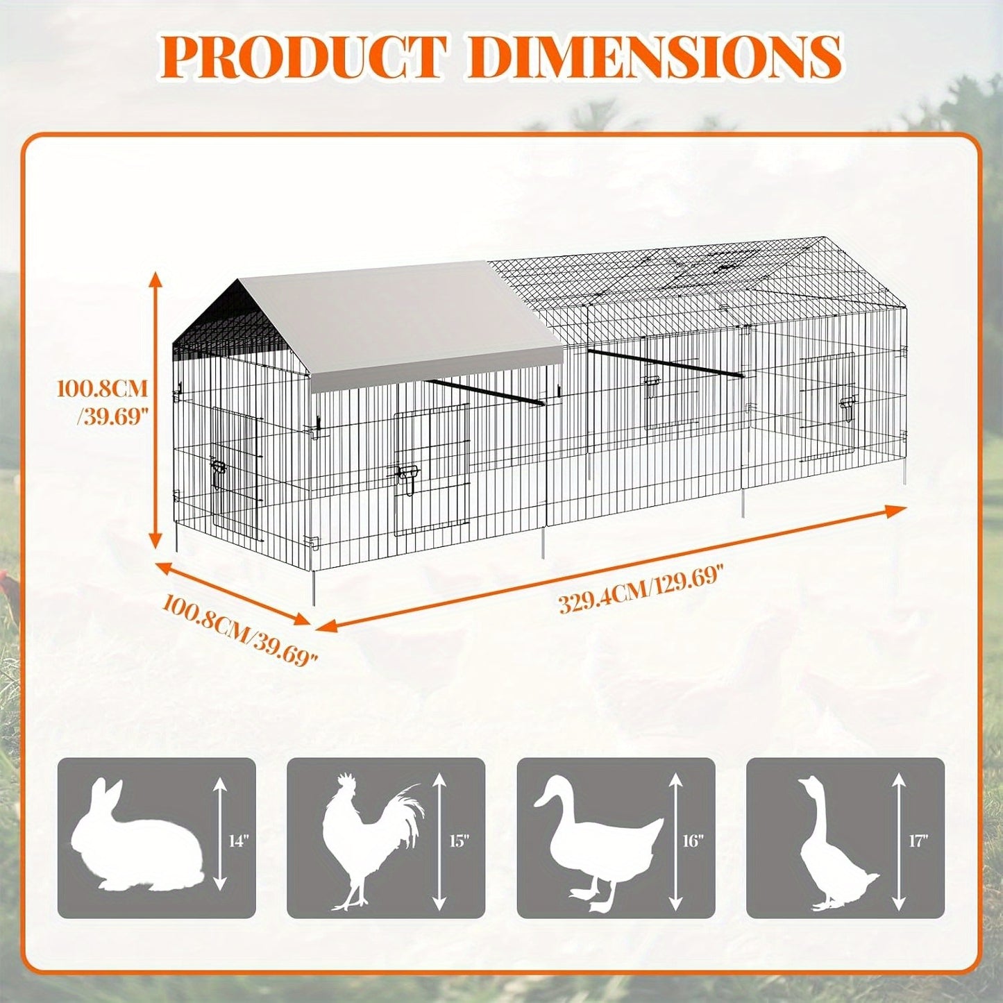 Metalen Dierenverblijf – Buitenren – Kippenren – Konijnenhok – Eendenkooi – 330x102x102 cm – Weerbestendig Gegalvaniseerd Staal – Halfrond Dak & Roofdierbescherming