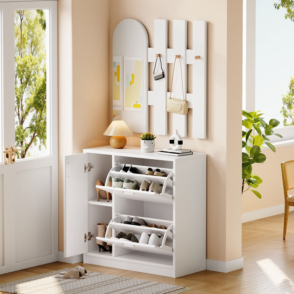 Schoenenkast – Schoenenrek – Schoenenopberger – Schoenenkastje – Schoenenkast Wit – Ruimtebesparend Design – Spiegel Met Haken