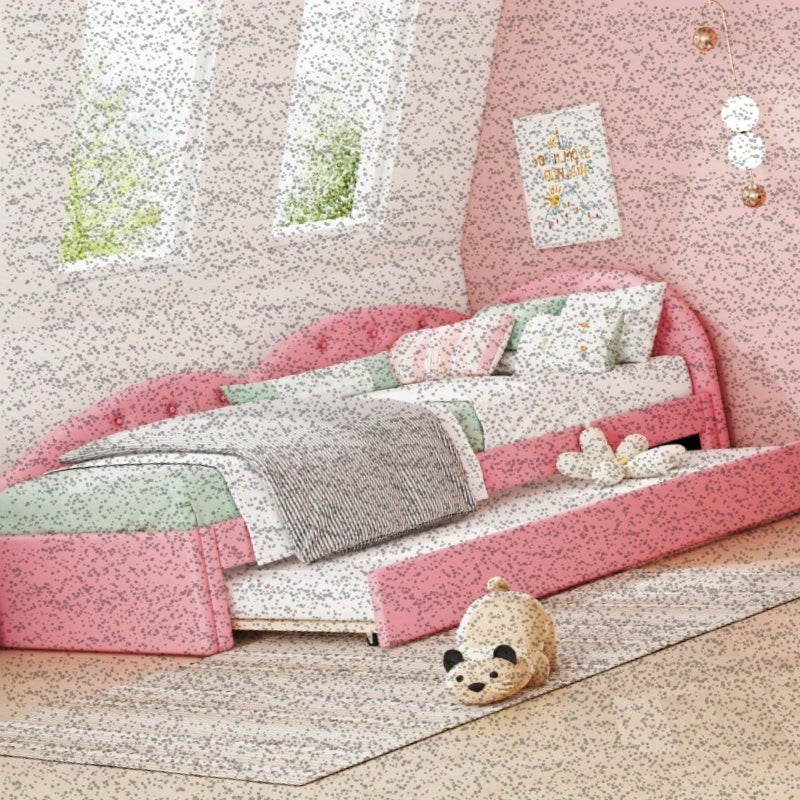 Slaapbank – Uitschuifbare Bedbank – Logeerbed – Bankbed – Bedbank 90x200 cm – Roze PU Leder – Modern Design – Handmatig Uitschuifbaar