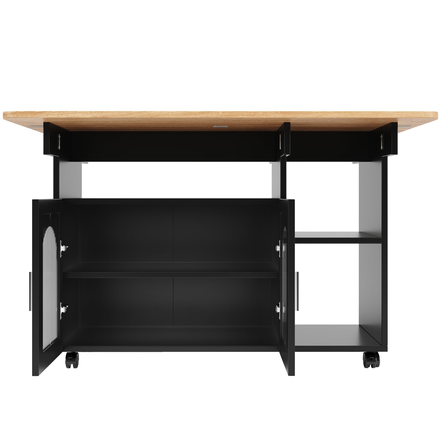Keukenwagen – Keukentrolley – Serveerwagen – Opbergmeubel – Uitklapbare Tafel – Zwart Hout – Multifunctioneel Met 5 Wieltjes – 120x30/70x79,5 cm