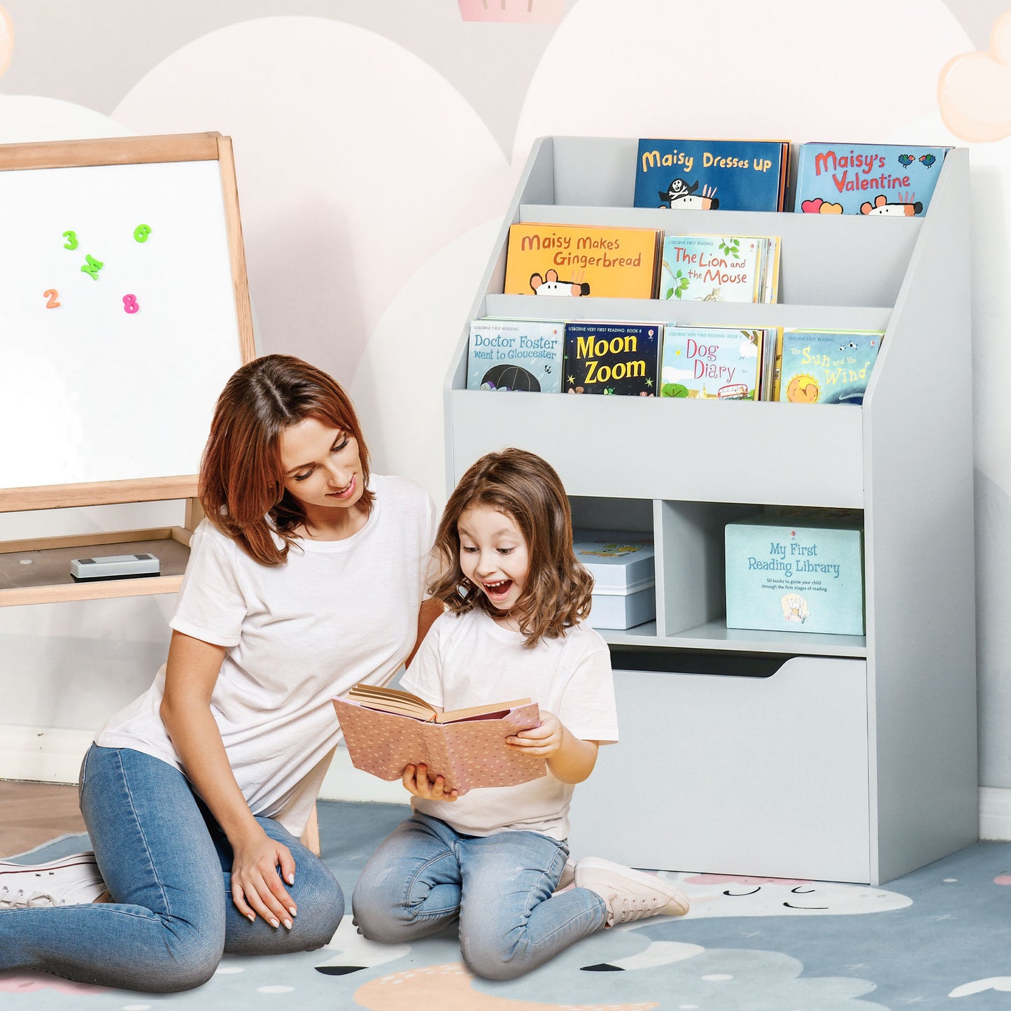 Boekenkast – Kasten – Opbergmeubel – Boekplank – Ladenkast – Grijs – MDF Materiaal – Anti-Kantel Veiligheid