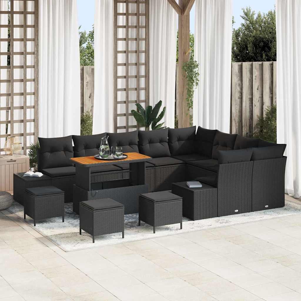 Tuinbank – Buitenbank – Loungeset – Zithoek – Balkonbank – 5-Zits – UV-Bestendig Poly Rattan – Stevig Stalen Frame – Zwart