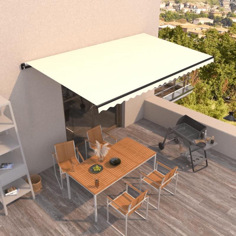 Handmatige Uitschuifbare Zonwering – Uitschuifbaar Zonnescherm – Terrasscherm – Buitenluifel – Zonbescherming – Crème Kleur – 500x300 cm – Weerbestendig Metaal Frame