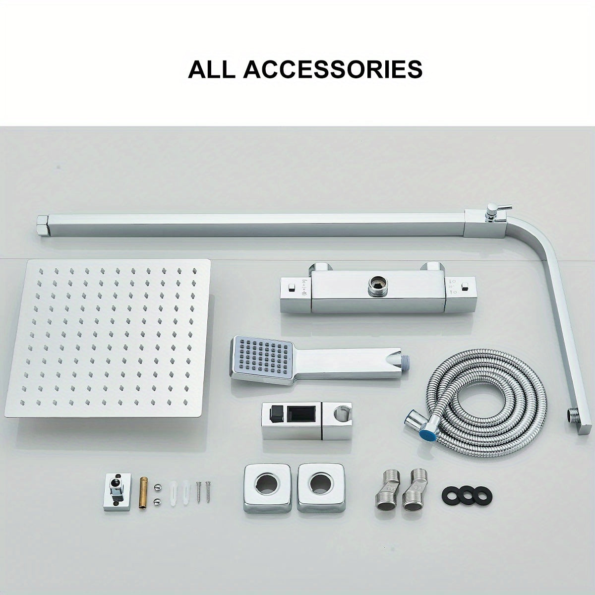 Regendouche Set – Douchekop – Handdouche – Douchekraan – Douchekraan Met Dubbele Hendel – Roestvrij Staal – Ultradunne Regendouche – Moderne Wandmontage