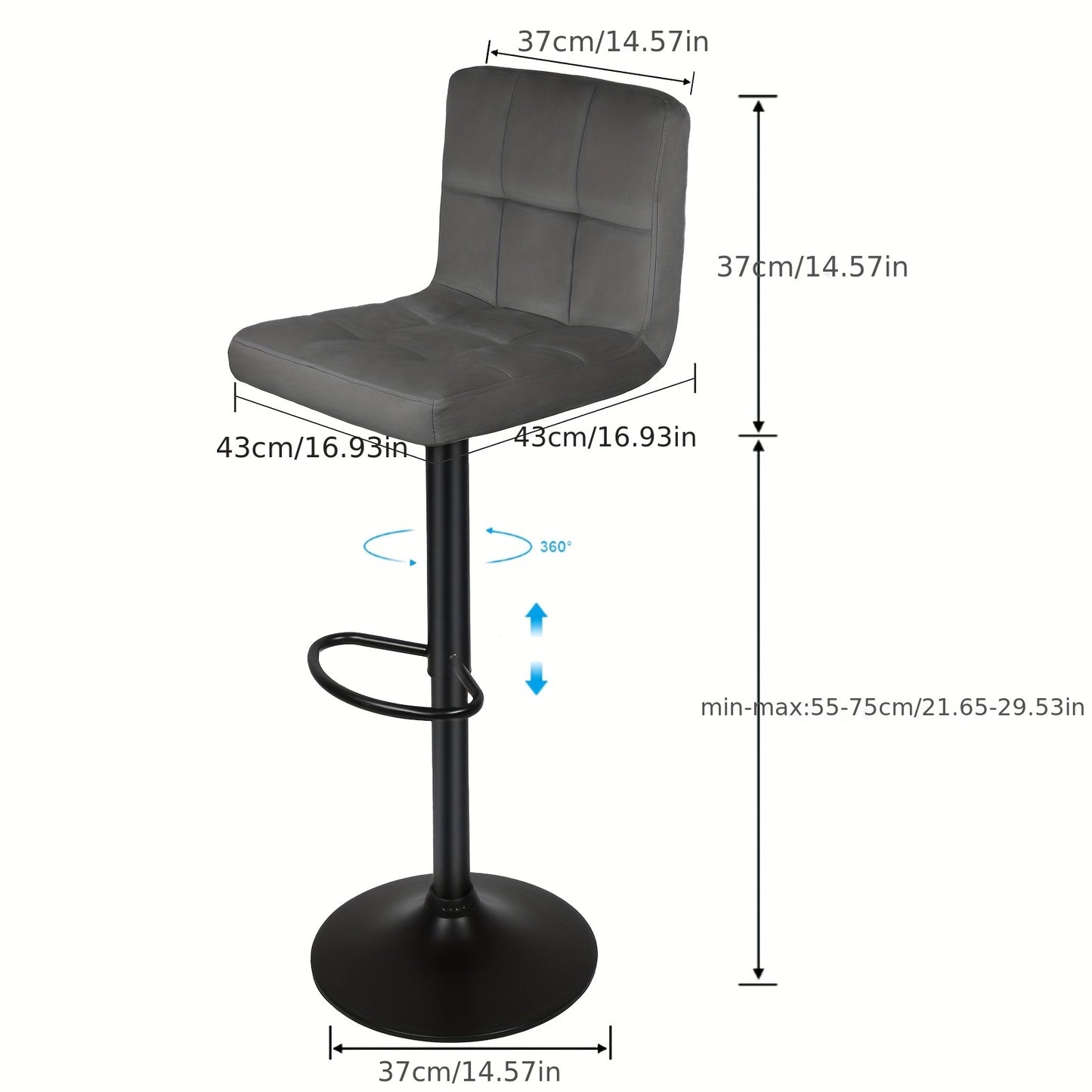2pcs Heavy-duty Velvet Bar Stools With Footrest, Adjustable Swivel Chairs For 90cm Counters