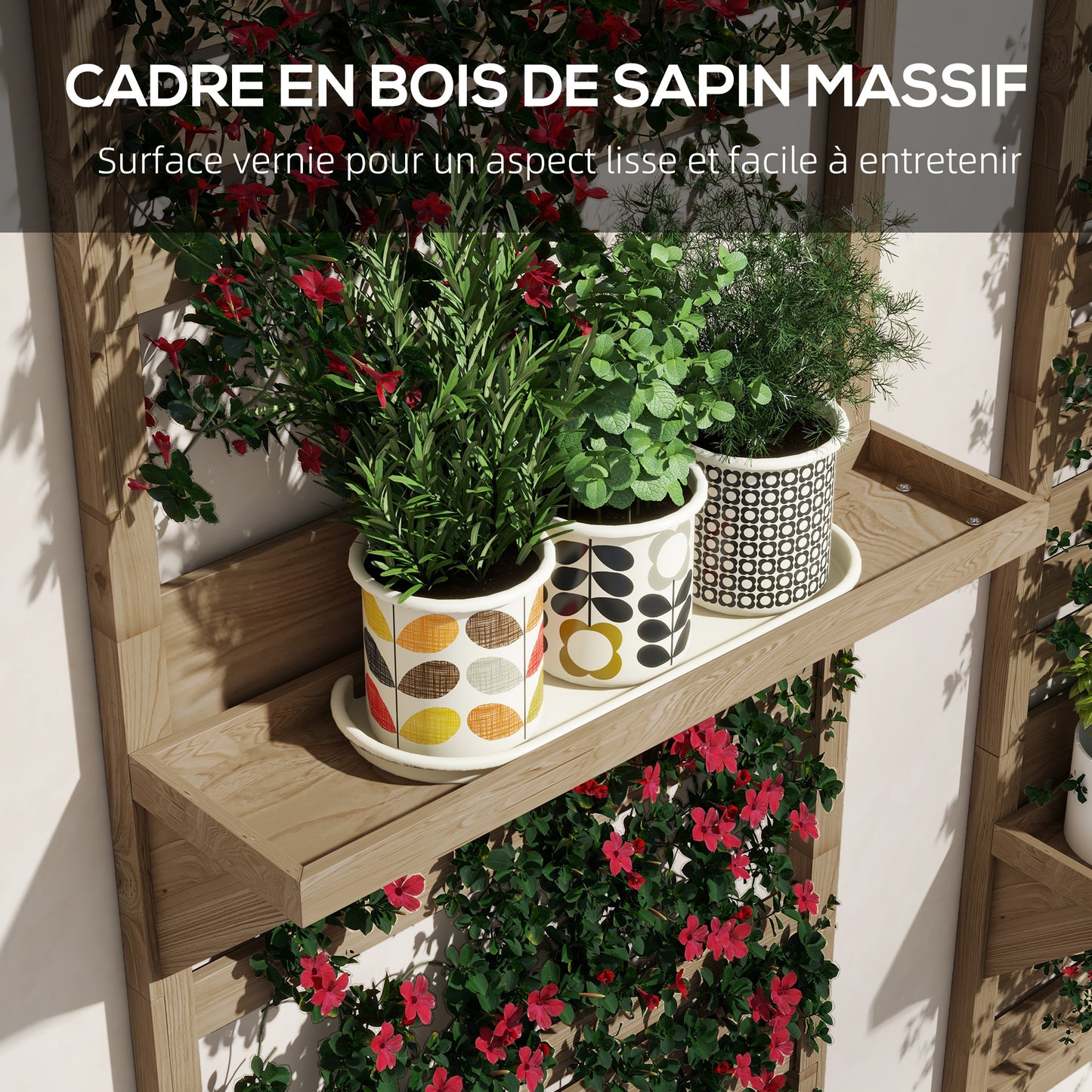 Plantenrek – Plantenstandaard – Plantentafel – Bloemenrek – Plantenzuil – Set van 2 – Houten Batterij – Met Latwerk Klimrek – Natuurlijk Hout – Voor Binnen & Buiten