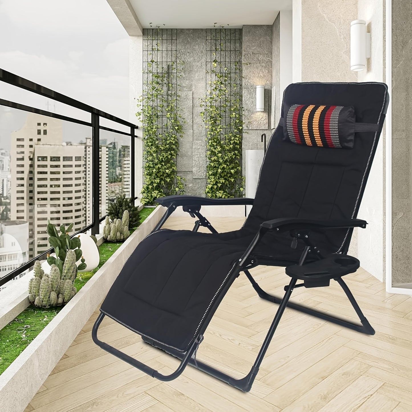 Opvouwbare Ligstoel – Tuinstoel – Ligbed – Tuinligstoel – Zonnebed – Extra Breed 72 cm – Weerbestendig Aluminium Frame – Inclusief Drinkhouder – Zwart