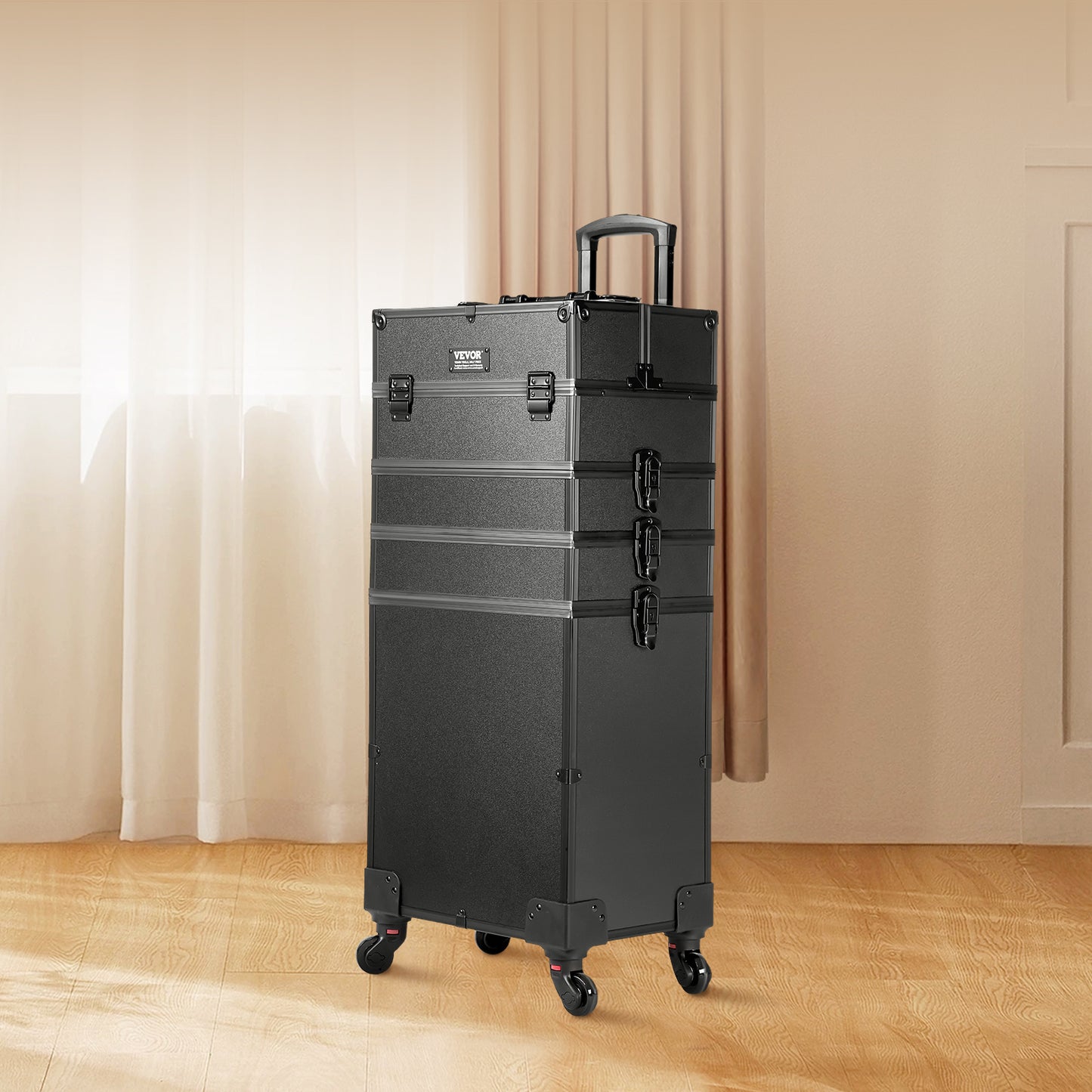 Make-up Trolley – Make-up Koffer – Cosmetica Organizer – Make-up Case – Reistrolley – Extra Groot Formaat – 360° Zwenkwielen & Verstelbare Trekstang – Stevig Kunststof Met Metalen Frame – Zwart