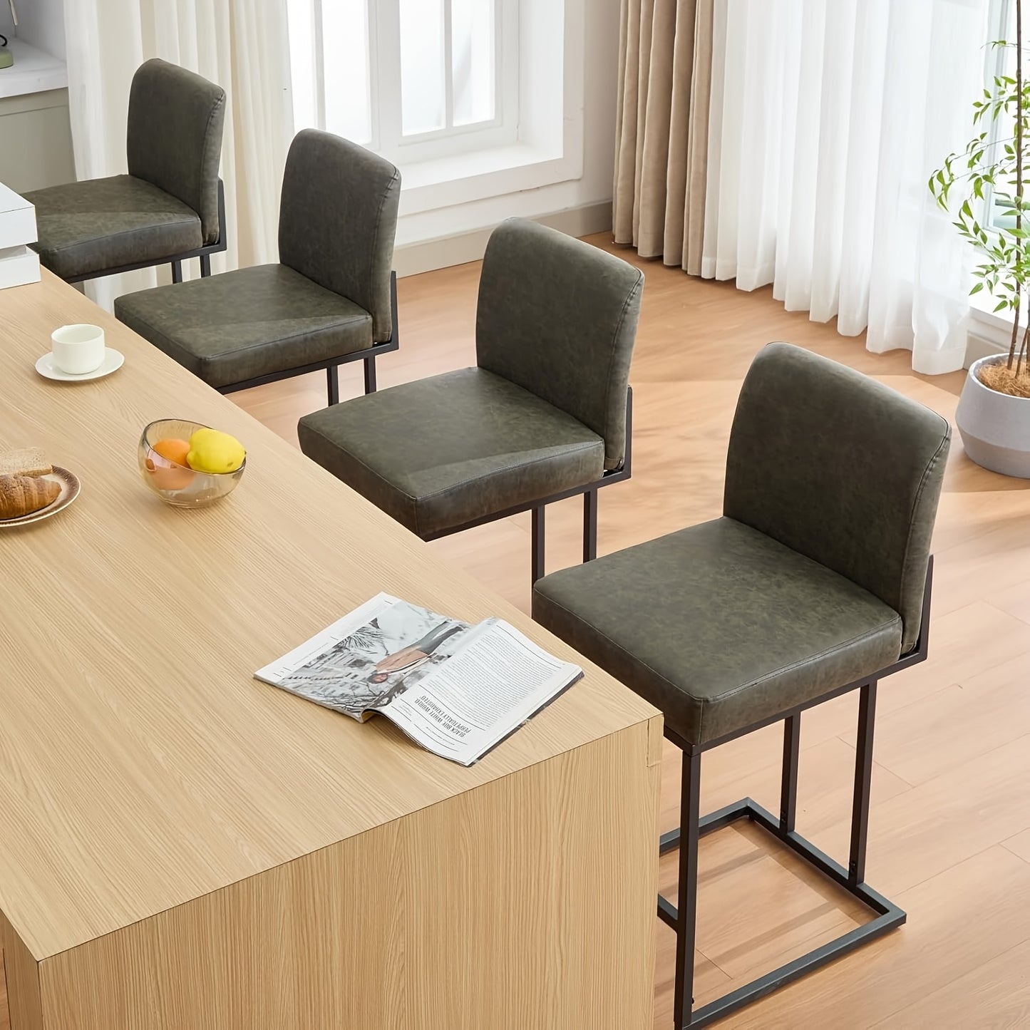 Barstoel Set – Barstoel Keuken – Barkruk – Barkrukken – Barstoel Met Rugleuning – Donkergrijs – Ergonomisch Met Voetensteun – Stevig Metalen Frame
