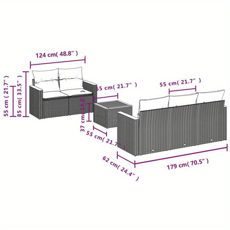 6-delige Tuinset – Loungeset – Balkonmeubels – Patioset – Rattan Tuinmeubilair – Comfortabele Kussens – Duurzaam Poly Rattan Grijs