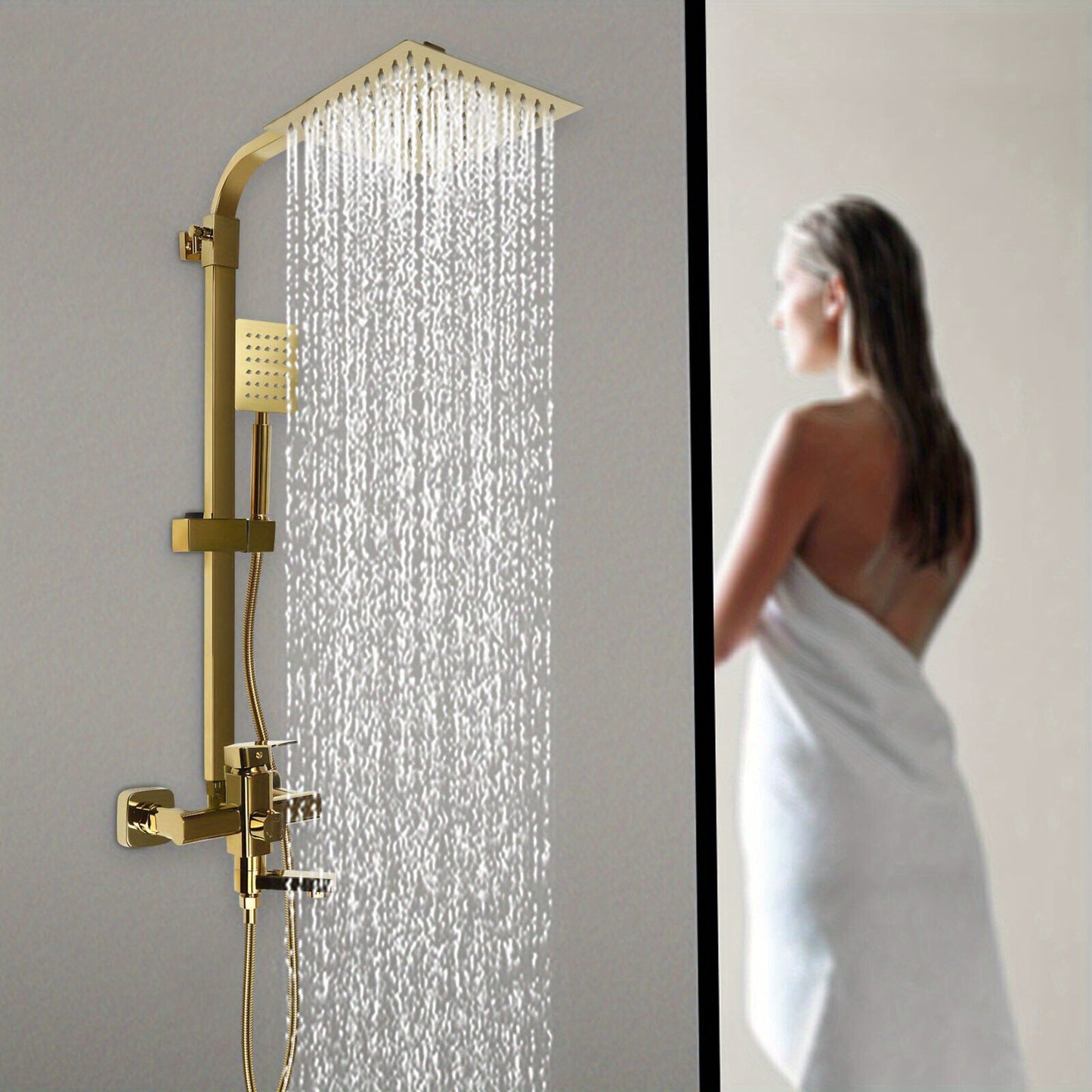 Doucheset – Douchekraan – Regendouche – Stortdouche – Handdouche – Verstelbare Hoogte 85-124 cm – Messing Gouden Afwerking