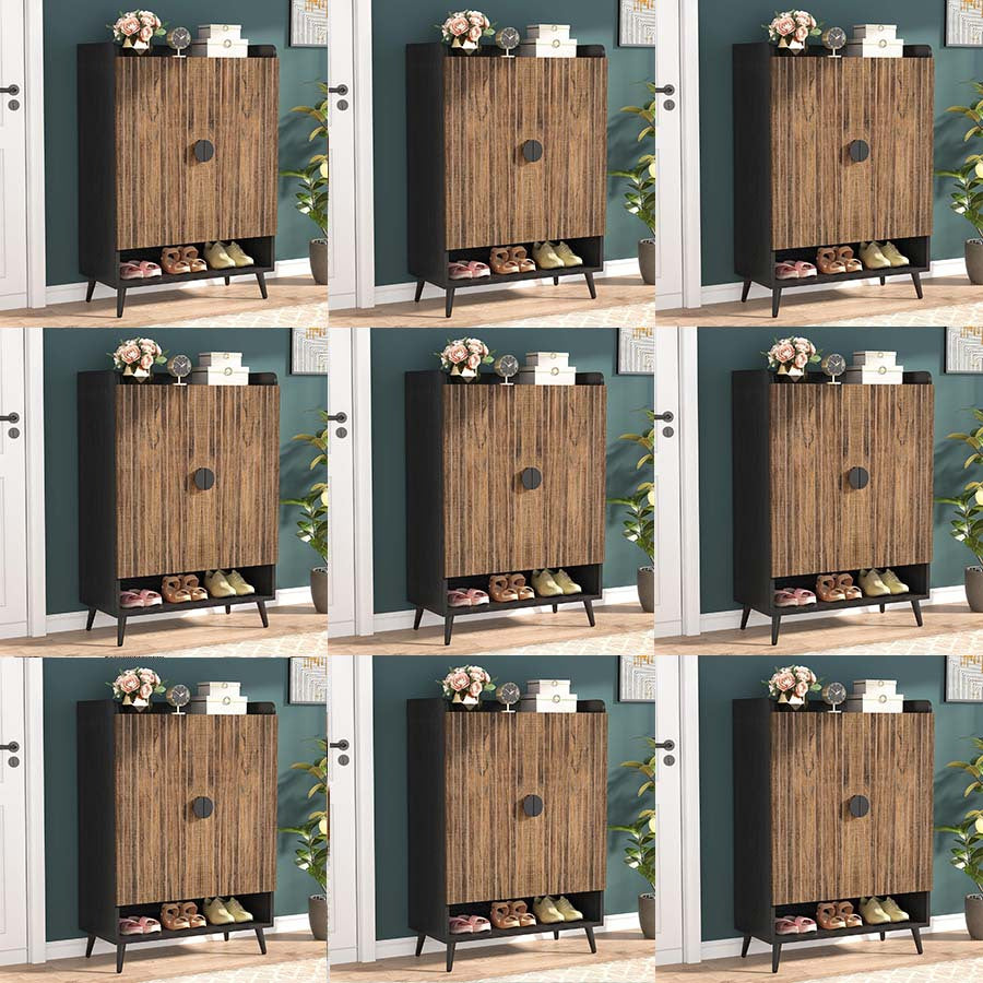Schoenenkast Met Deuren – Schoenenrek – Schoenopberger – Schoenentrek – Schoenenschuif – 7-Lagen Met Verstelbare Planken – Rustiek Bruin Hout