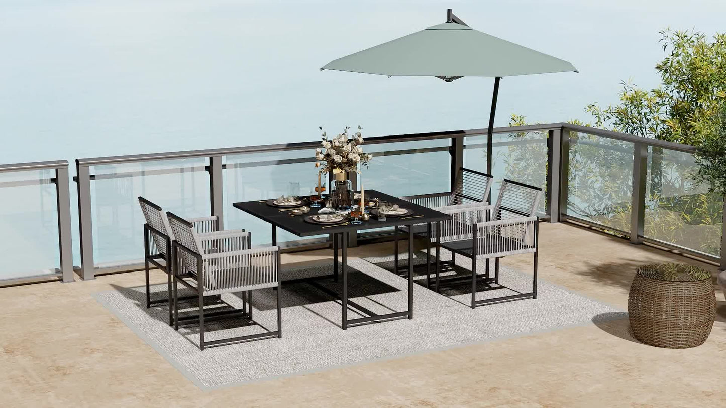 Tuinset – Diningset – Loungeset – Bistroset – Zitgroep – 5-delig – Gehard Glas Tafelblad – Inklapbare Rugleuningen
