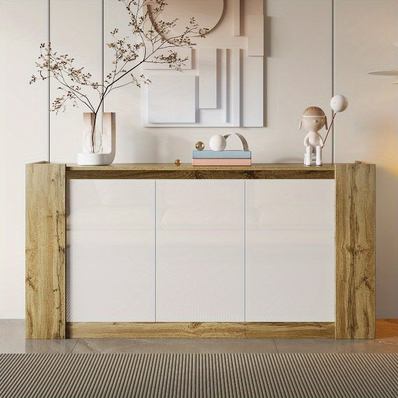 Sideboard – Dressoir – Opbergkast – Buffetkast – Kast Met Schuine Deuren – Softclose Scharnieren – Verstelbare Planken – Wit Met Houtlook – Duurzame Stalen Constructie