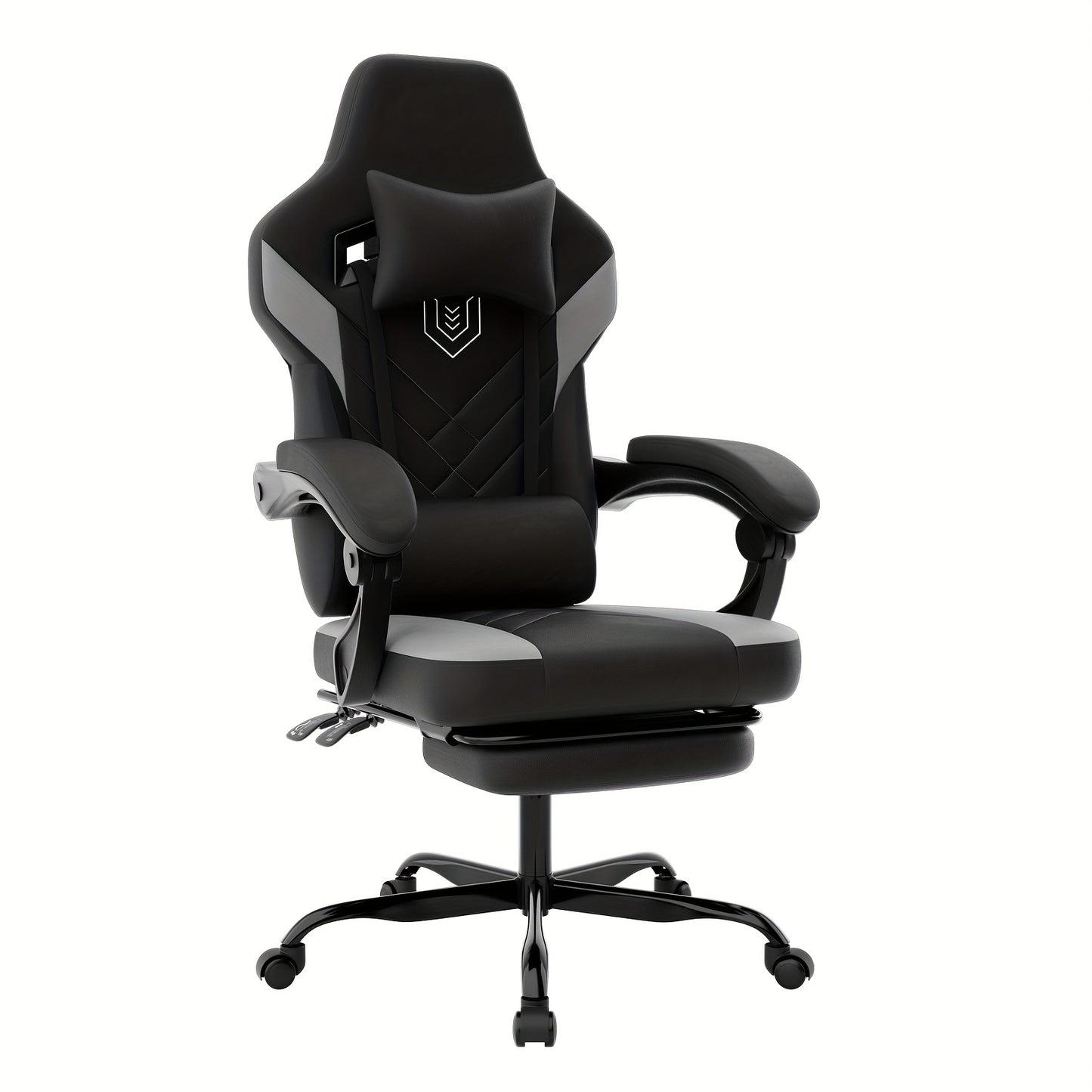 Gamingstoel – Gamestoel – Gaming Chair – Gamestoel Bureaustoel – Ergonomisch Design – Verstelbare Rugleuning 90°-135° – Inklapbare Voetensteun – PU-Leder Grijs
