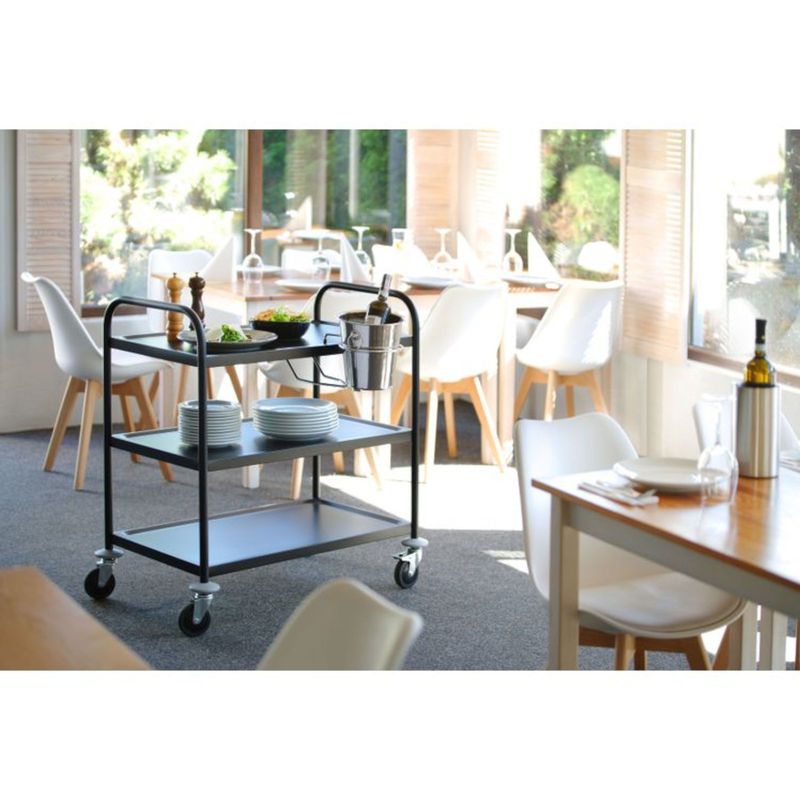 3-Tier Catering Trolley for Serving, Black Matte Finish, Up to 150 kg - Hendi 811320