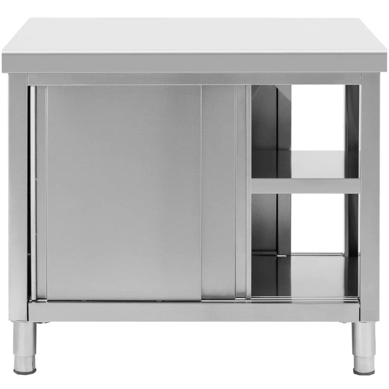 Inpaktafel – Werktafel – Werkbank – Inpakstation – Werkbank met Doorgangs-opbergkast – Roestvrij Staal – Versterkt MDF 100x70 cm – Maximale Belastbaarheid 300 kg