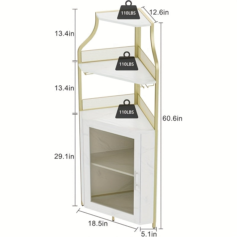 4-Tier Corner Wine & Coffee Bar Cabinet - Hardwood Construction, Removable Wine Rack, Glass Holders & Mesh Doors, Holds 50+ Bottles, Space-Saving Design with Dual Use as Serving Table, 73.66cm Height, Wine Bar Cabinet, Versat