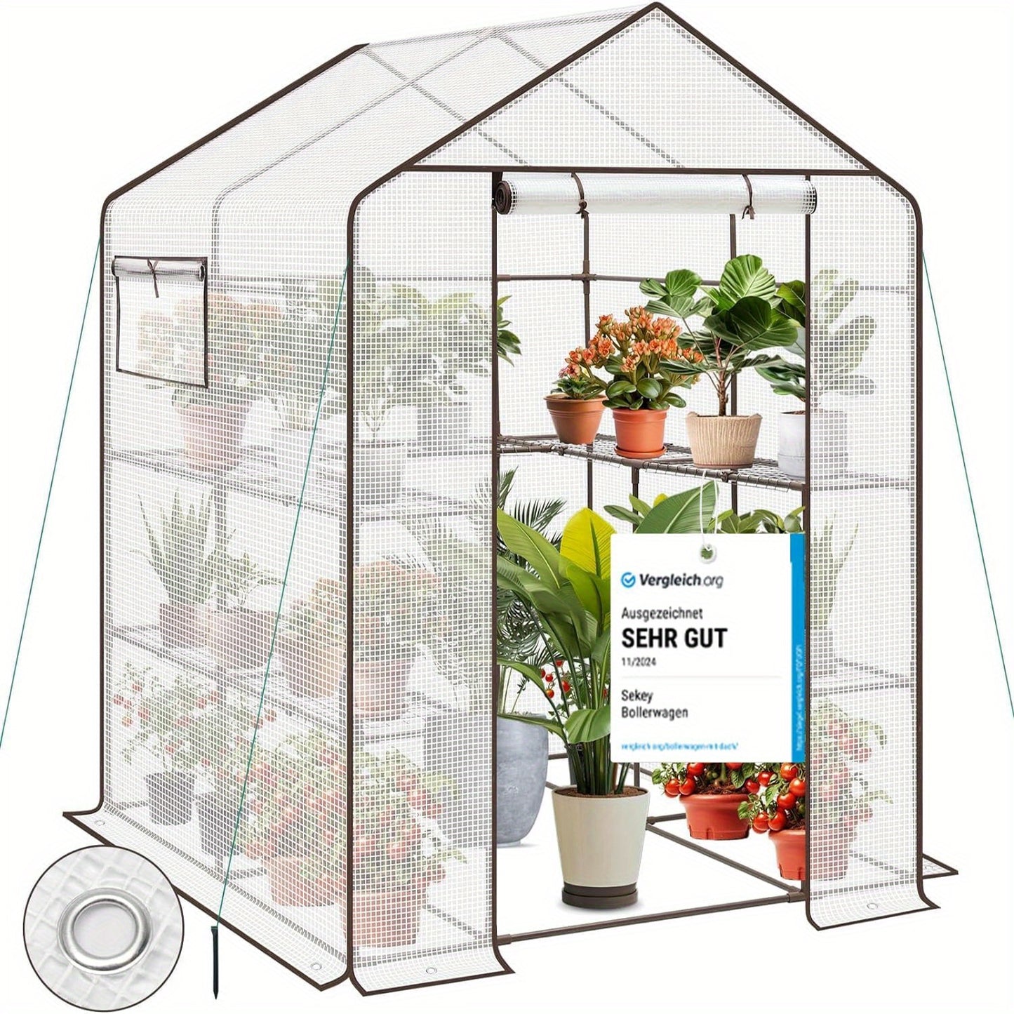 Meerlaagse Kas – Standaard Kas – Plantenkas – Balkon Kas – Tuinkas – Roestvrij Staal Frame – 10 Verstelbare Planken – Ademend PE-Materiaal – Ventilatieopeningen – 145x145x200 cm – Witte Variant