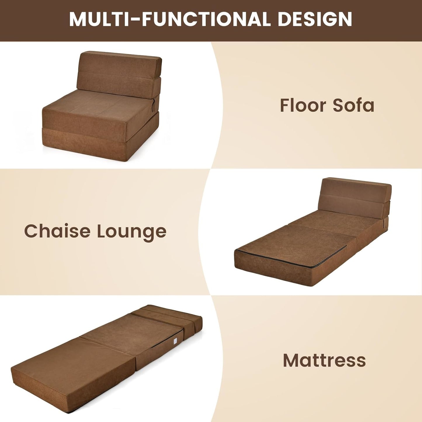 Opvouwbare Logeerbedmatras – Slaapmatras – Zitzak – Sofa Bed – Guestbed – 3-in-1 Design – Zachte Sponsvulling