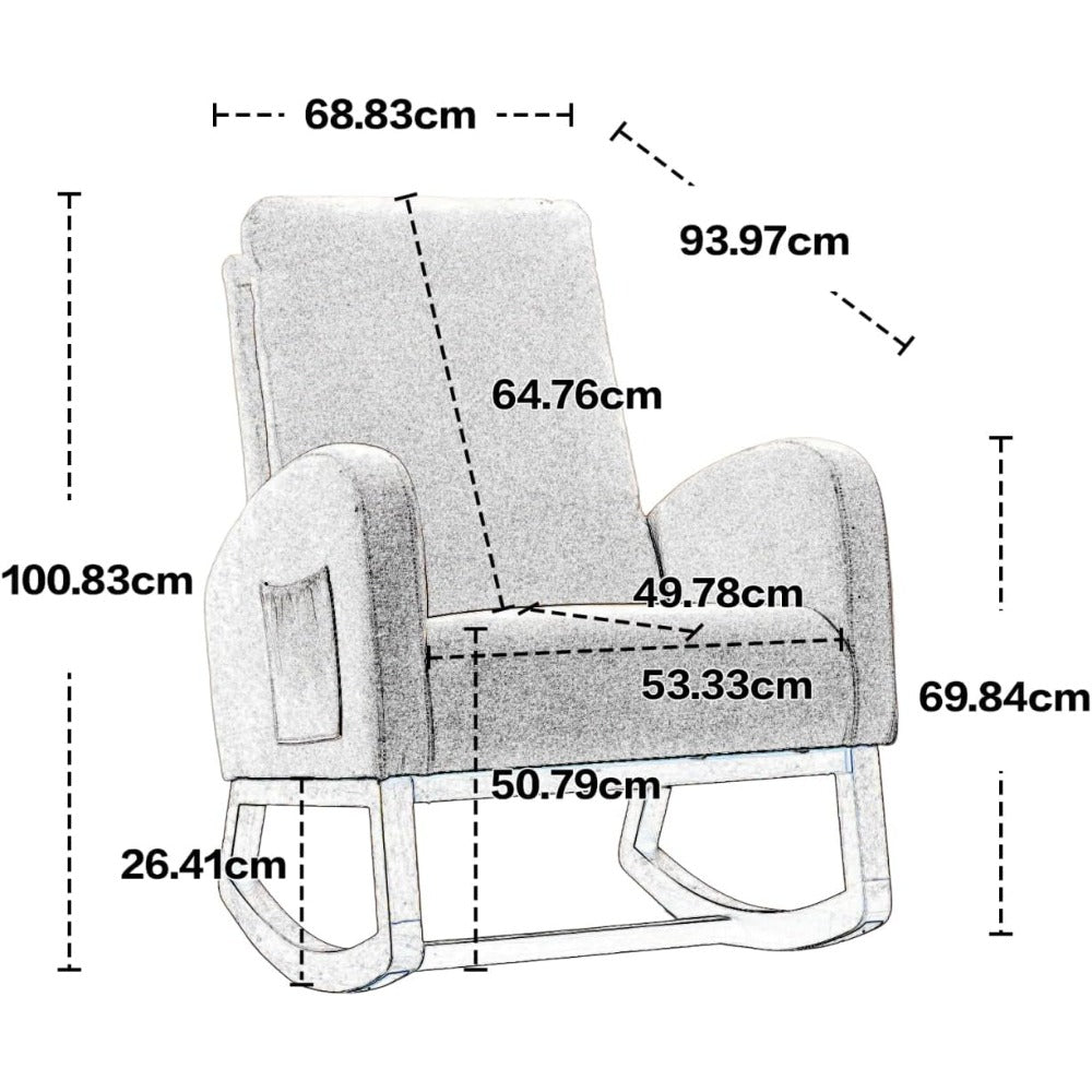 Gepolsterde Schommelstoel – Schommelbank – Relaxstoel – Stoel Met Armleuningen – Fauteuil Met Opbergtas – Hoog Rugleuning – Zachte Kussenvulling – Grijs