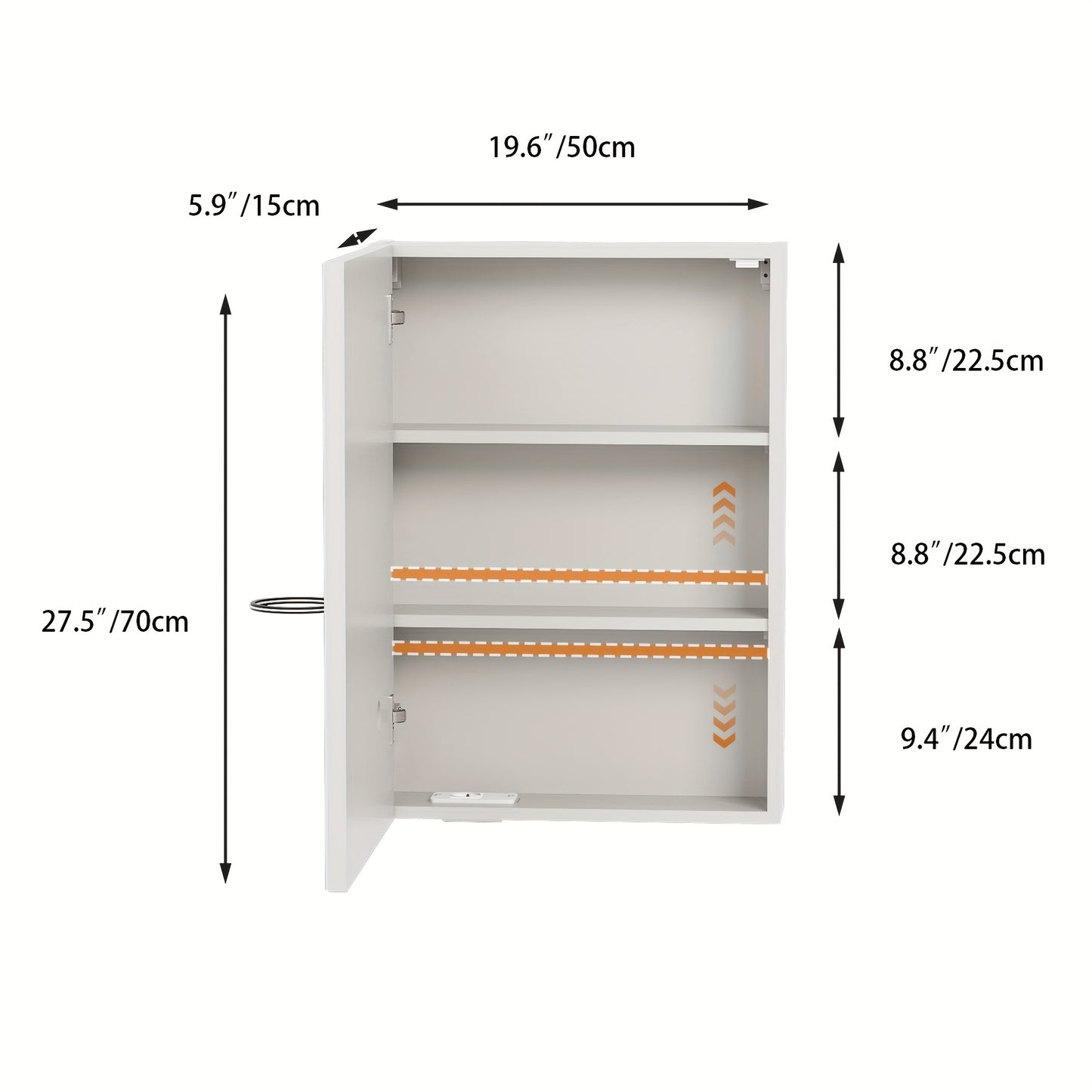 Badkamerkast – Spiegelkast – Wandkast – Opbergkast – 50x15x70 cm – Antibeschimmel Spiegel – Verstelbare Planken