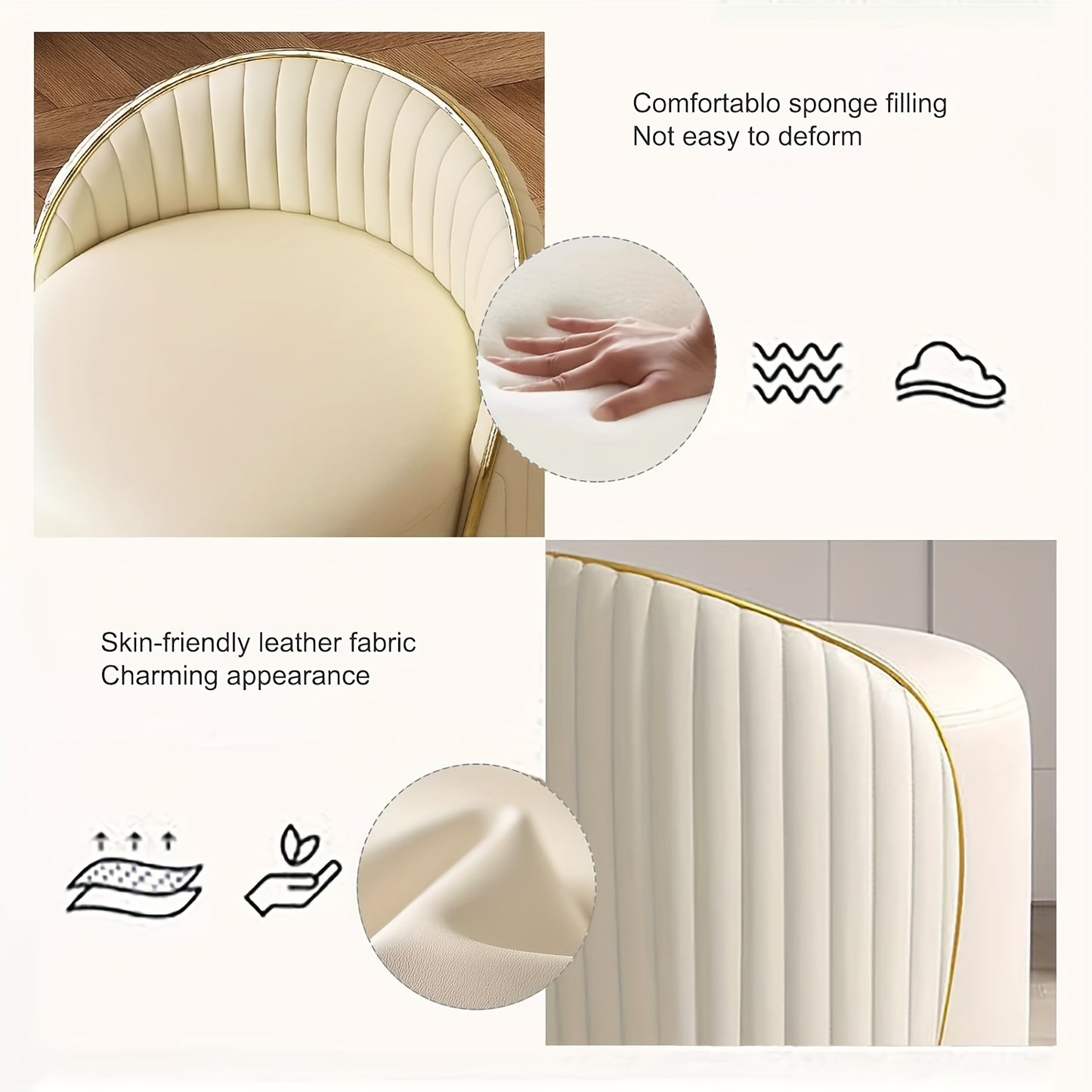 Make-upkruk – Schminkkruk – Kaptafelkruk – Draaikruk – Poef – 360° Draaibaar – Met Metalen Frame En Leerachtige Bekleding
