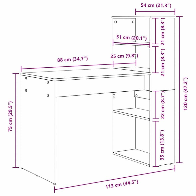 Bureau – Bureautafel – Computertafel – Schrijftafel – Werkplek – Sonoma Eiken – Compacte Afmetingen 113x54x120 cm