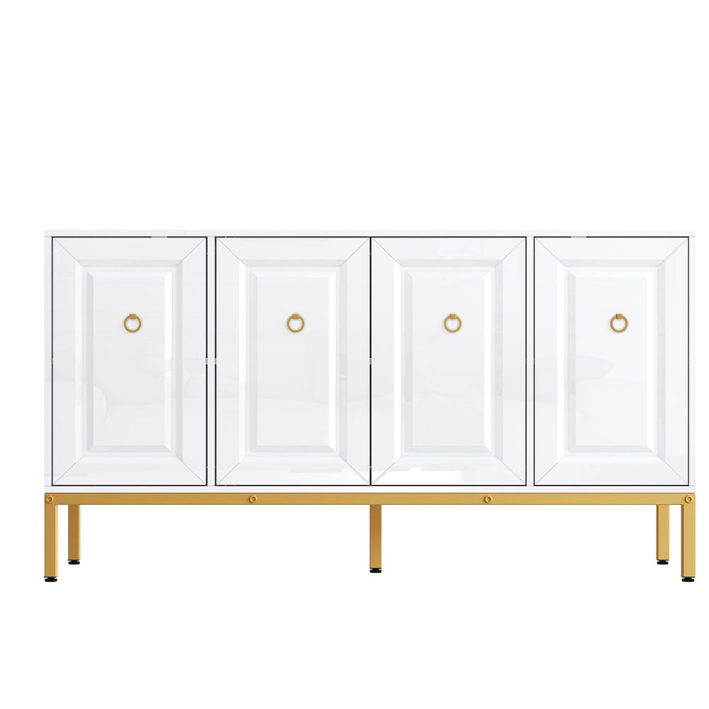 Dressoir – Sideboard – Opbergkast – Ladekast – Wandkast – Hoogglans Wit – Gouden Accenten – 140x80x40 cm – Ruime Opbergruimte