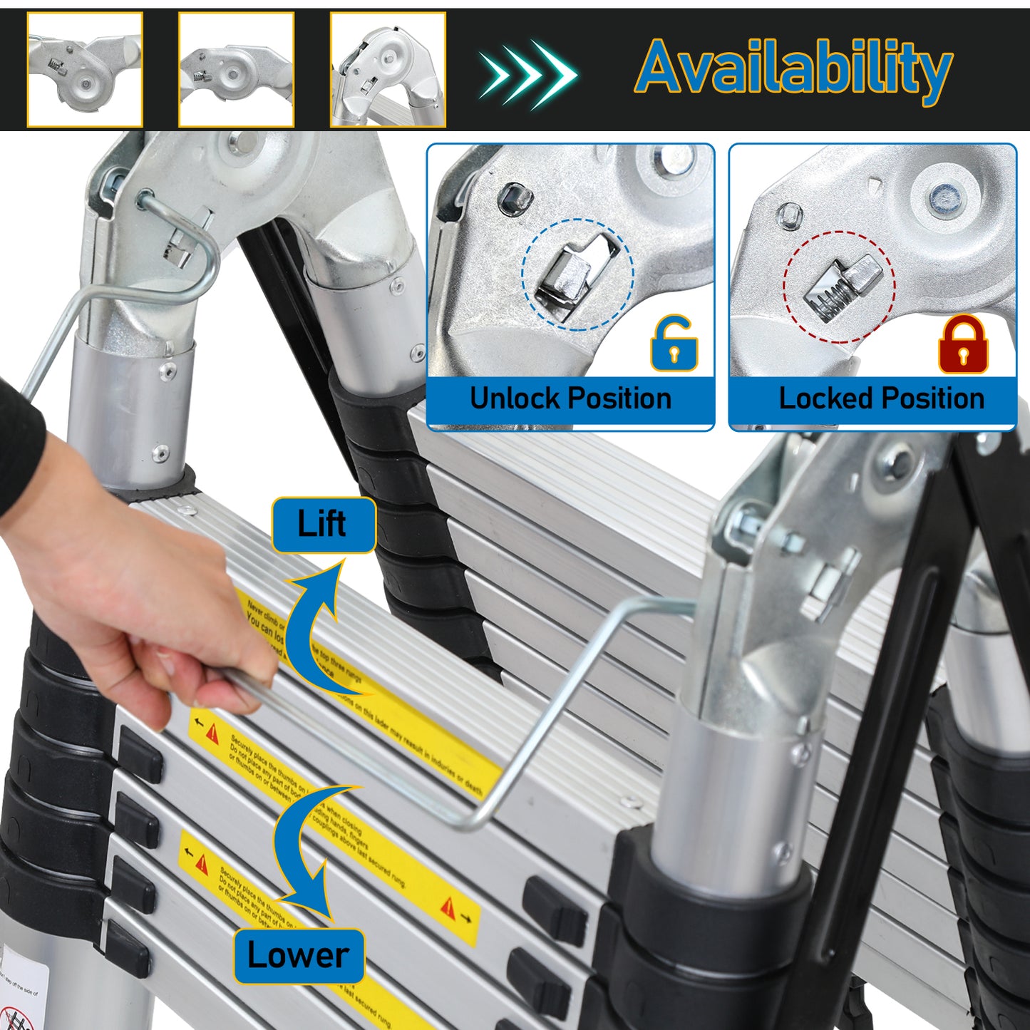 Telescopische Aluminium Ladder – Uitschuifladder – Opvouwbare Ladder – Doe-Het-Zelf Ladder – Werksteiger – Lichtgewicht Aluminium – Veilig Vergrendelingssysteem