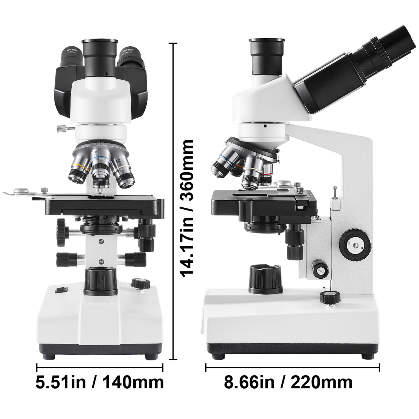 Microscoop – Trinoculair Microscoop – Compound Microscoop – Biologisch Microscoop – Laboratorium Microscoop – 40x-5000x Vergroting – Dubbele Laag Mechanische Preparaattafel