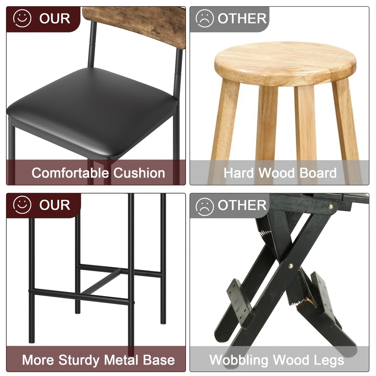 Barstoel – Barkruk – Barstoel Kruk – Barstoelen Set – Bistrostoel – Set Van 4 – Rustiek Bruin – PU Bekleding – Met Rugleuning En Voetsteun – Houten Frame – Gemakkelijk Te Monteren Zonder Gereedschap