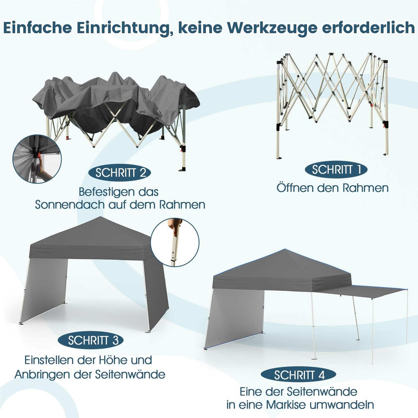 Pop-Up Paviljoen – Tuin Overkapping – Partytent – Vouwtent – Buitentent – UV Bescherming 50+ – Verstelbare Hoogte 3x4m Grijs