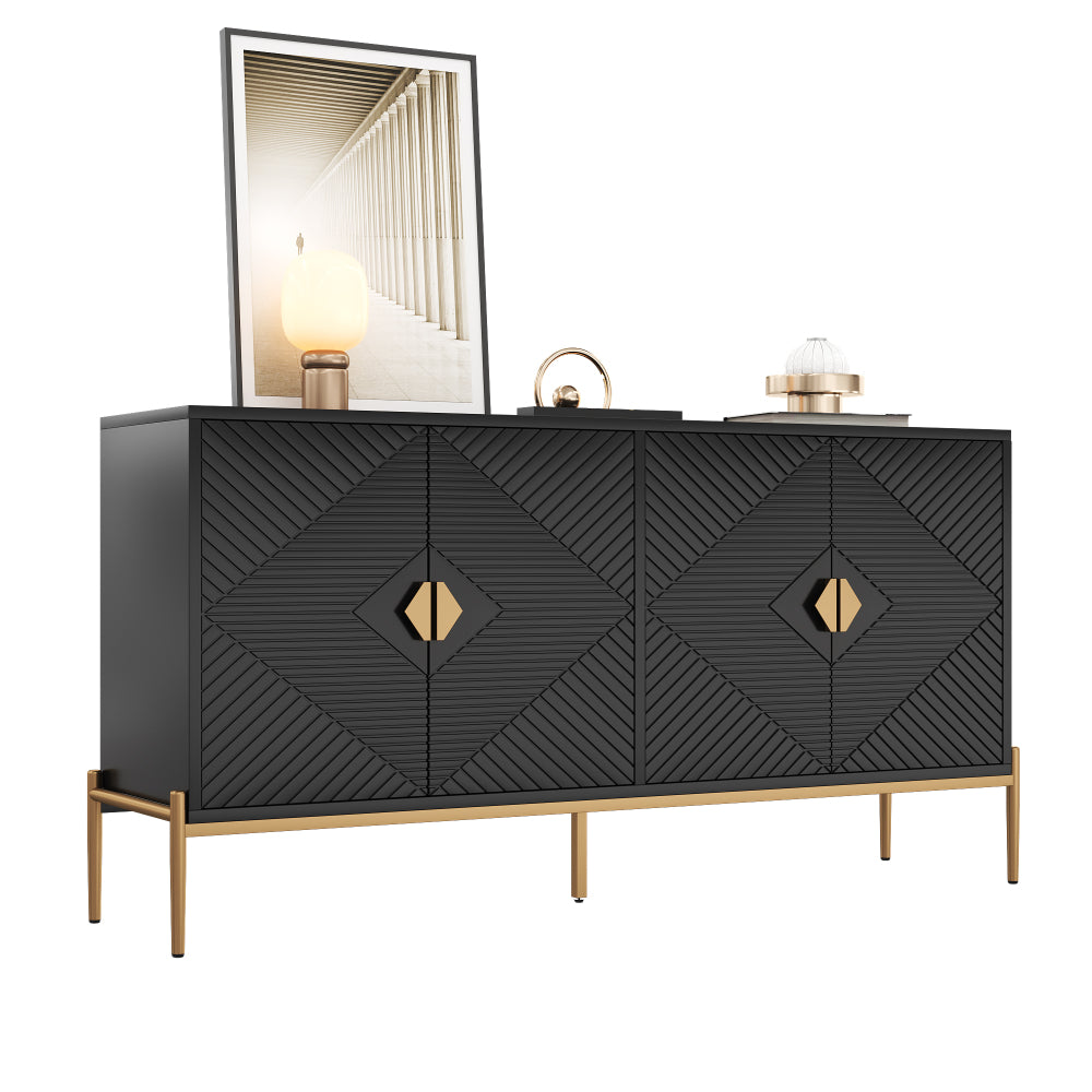 Dressoir – Modern Sideboard – Opbergkast – Ladekast – Kast – Zwart – 162x80x40 cm – Minimalistisch Design – Geschikt Voor Woonkamer Eetkamer Hal