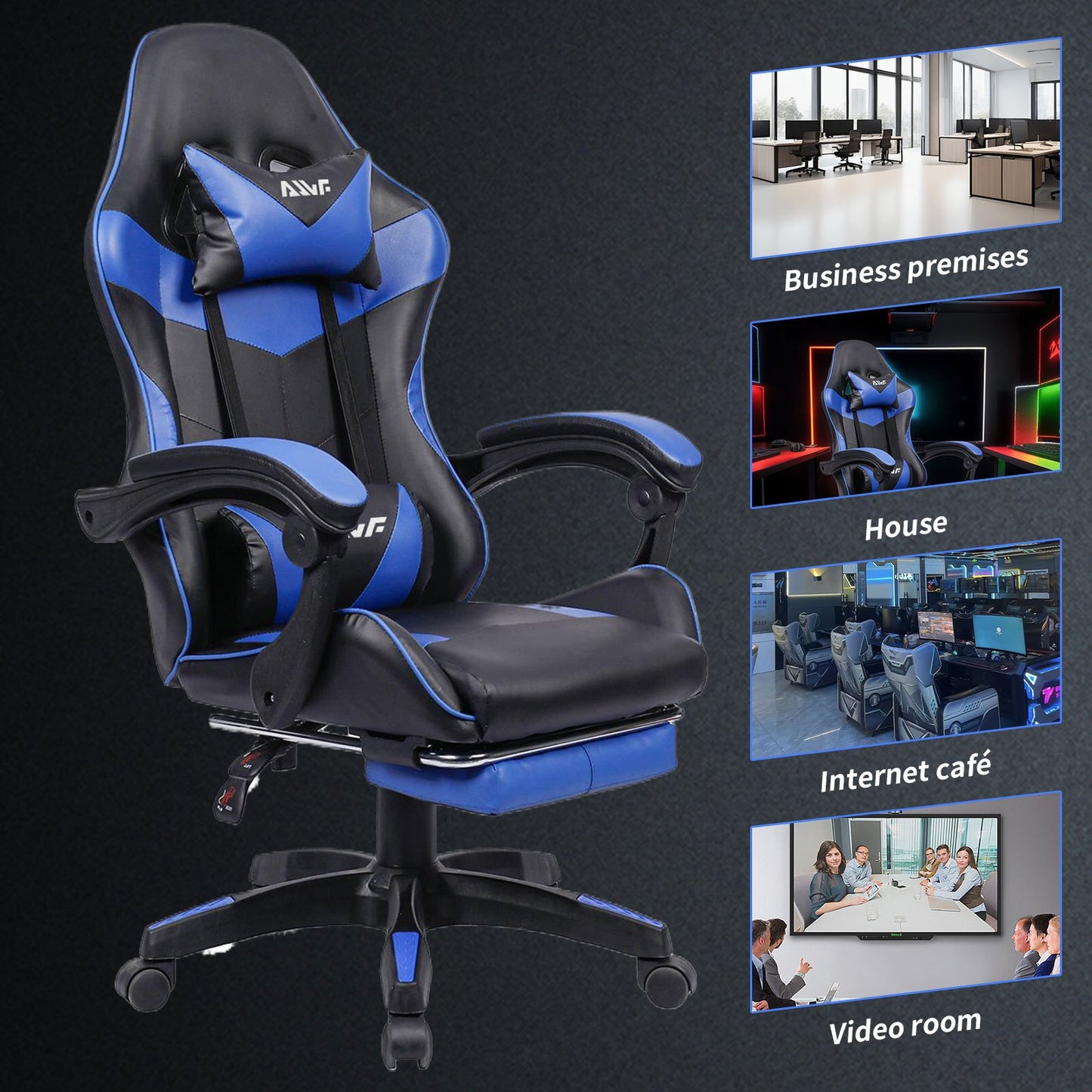 Ergonomische Gamingstoel – Bureaustoel – Gamedraaistoel – Werkstoel – Bureauzetel – Met Verstelbare Voetsteun – 360° Draaibaar Met Hoofdsteun - Blauw
