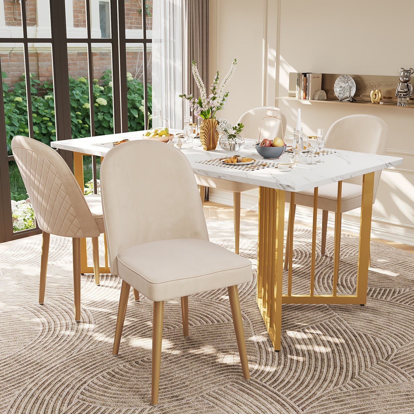 Eetkamerstoelen – Stoelen – Kuipstoelen – Meubels – Set Van 2 – Modern Beige Velvet – Gouden Metalen Poten – Comfortabel & Stijlvol