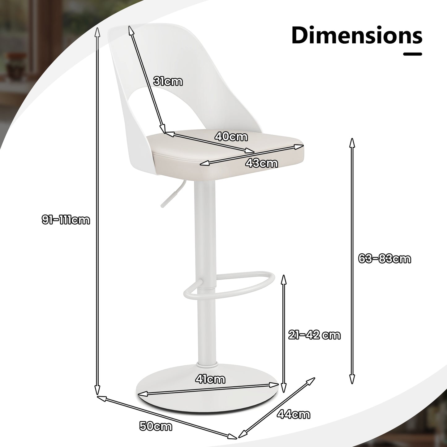 Barkrukken – Barkruk Set – Barstoelen – Keukenstoelen – Verstelbare Zithoogte – Ergonomisch Design – PU Leren Zitting – 360° Draaibaar