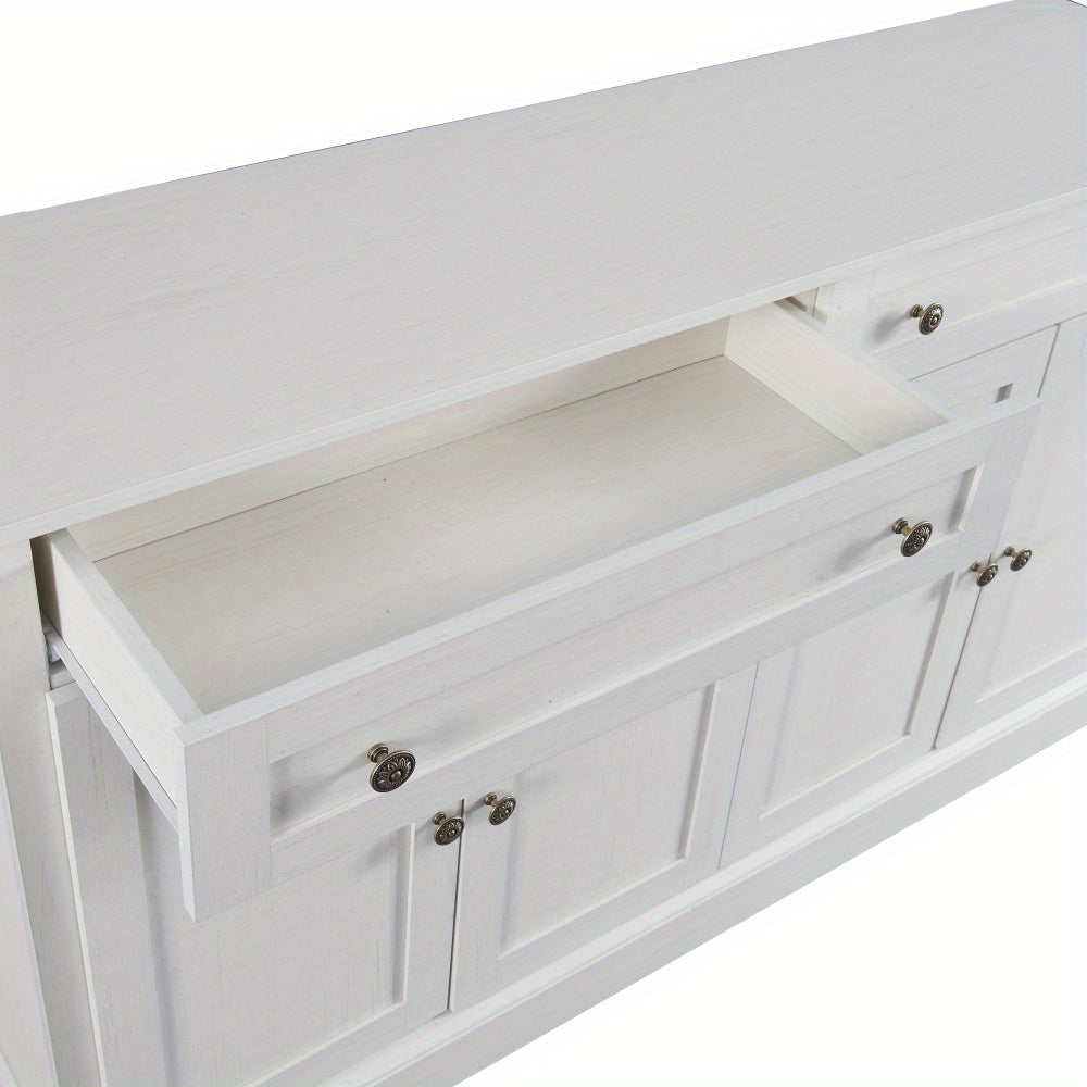 Buffetkast – Dressoir – Sideboard – Opbergkast – Kast – Antiek Wit – Spaanplaat – 150 x 40 x 86 cm – 4 Deuren en 2 Lades