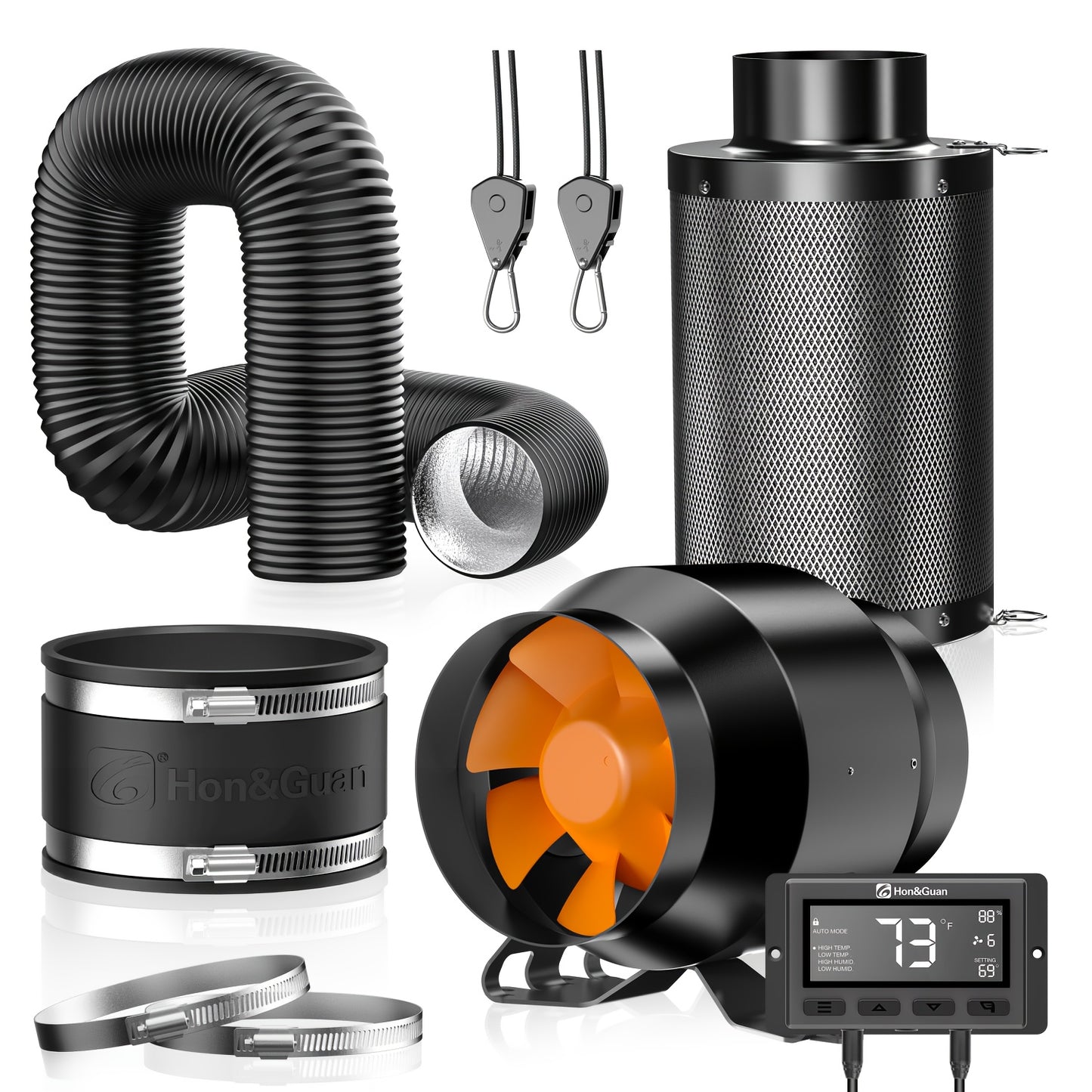 Koolstoffilter Ventilatie – Inline Ventilator – Afzuiger – Ventilatieset – Luchtcirculatie – Automatische Klimaatregeling – Energiezuinige EC-Motor – Stil Geluid 28 dB