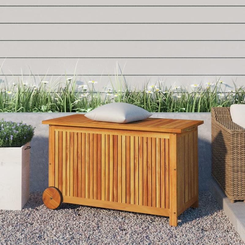 Tuinbox – Tuinkist – Tuinopbergbox – Kussenbox – Tuinkussenbox – Massief Acaciahout – Met Wieltjes – 90 x 50 x 58 cm – Duurzaam & Weerbestendig