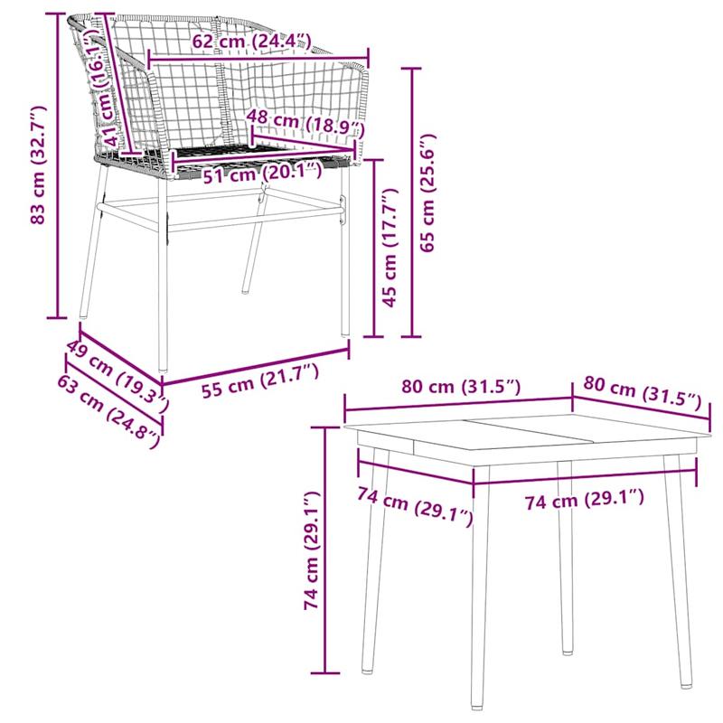 5-delige tuinset – tuintafel set – tuinmeubilair – tuinmeubels – buitentafel – zwart poly rattan – gehard glazen blad – duurzaam metalen frame