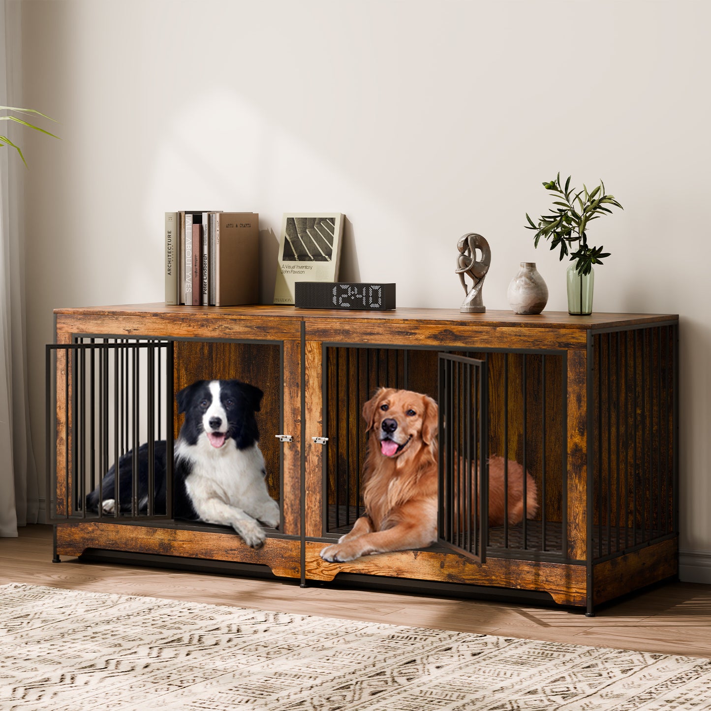 Hondenbench – Hondenkooi – Hondenhok – Bench – Kamerkennel – Houten Design – Verstelbare Scheidingswand – Praktische Ladebakken