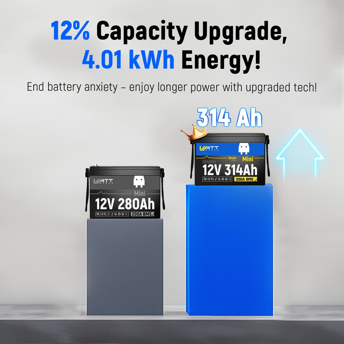 12V 314Ah LiFePO4 Accu – Lithium Batterij – Diepcyclische Accu – Camper Accu – Off-grid Accu – Hoge Capaciteit 4019Wh – Ingebouwde 200A BMS Veiligheid