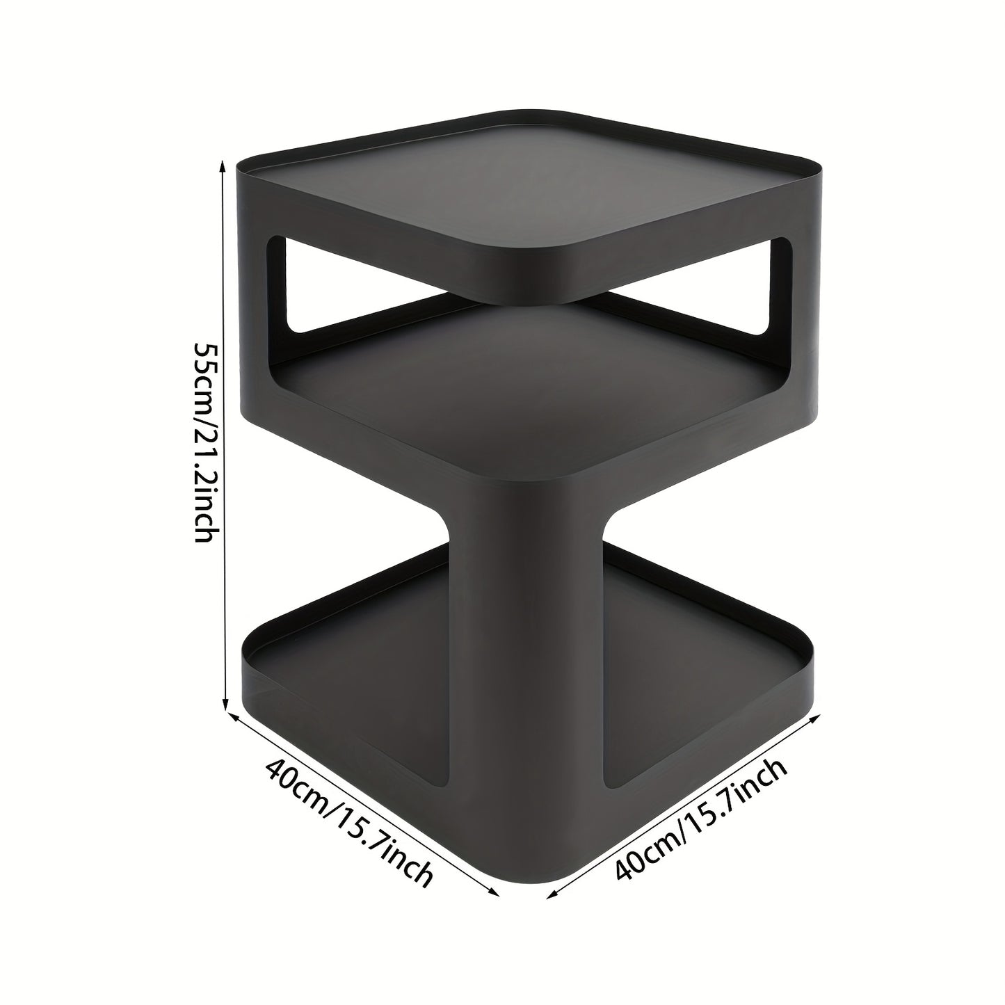 Nachtkastje – Bijzettafel – Ladekastje – Houten Kastje – Wandkast – 3 Lagen – Zwart Metalen Carbonstaal – Compact 40x40x55 cm