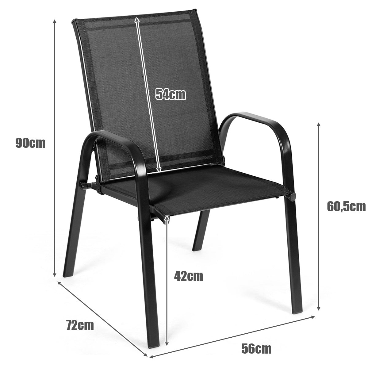 Tuinstoelen – Stapelbare Tuinstoelen – Buitensstoel – Terrasstoel – Balkonstoel – Metalen Frame – Ademend Comfortabele Zitting
