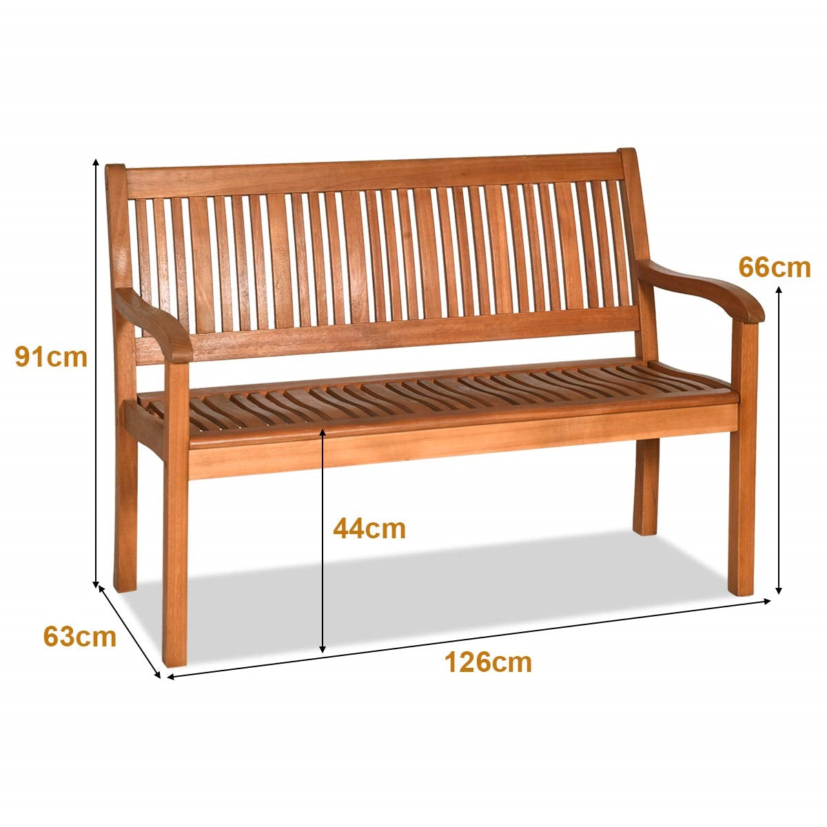 Houten Tuinbank – Buitenbank – Parkbank – Balkonbank – Terrasbank – Acaciahouten Bank – Weerbestendig – Belastbaar Tot 320 Kg – 126x63x91 Cm