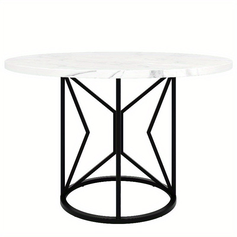 Ronde Eettafel – Keukentafel – Eetkamertafel – Tafel Rond – Ontbijttafel – Marmerlook Blad – Zwarte Metalen Poten – Voor 4-6 Personen – Compact & Onderhoudsvriendelijk
