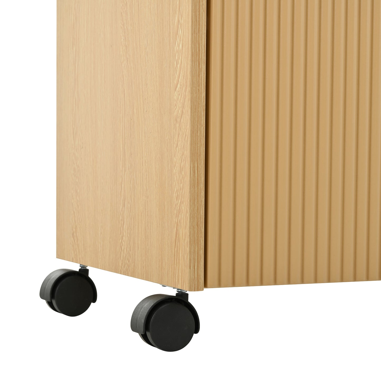 BTM Shoe Cabinet with Wood Look, Wheels, and Brake, Dresser with Adjustable Shelves, Drawers, and Open Compartments, Modern Hall Cabinet for Entryway or Living Room, 110×35×86 cm