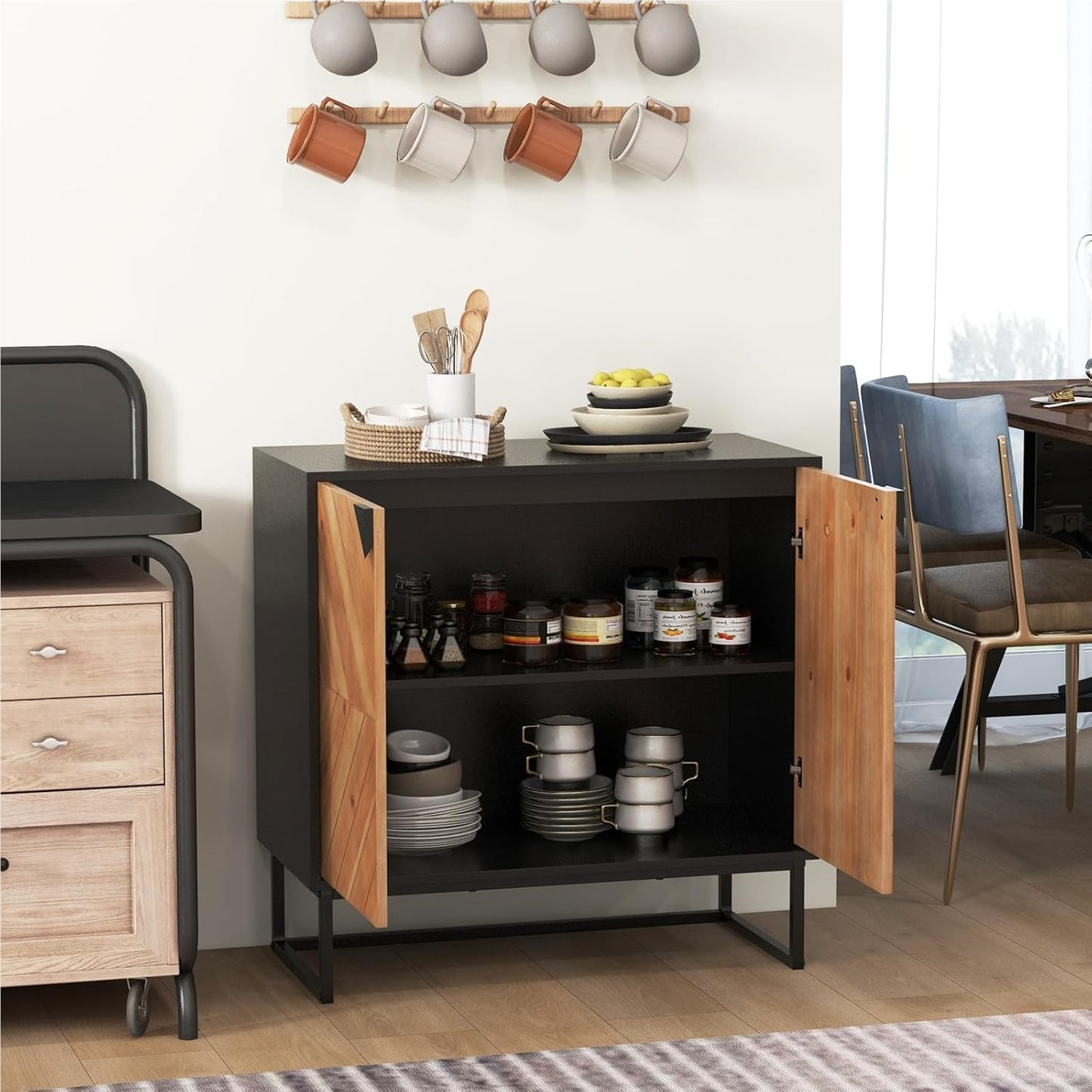 Sideboard – Dressoir – Kast – Buffetkast – Opbergkast – Modern Design – MDF Metalen Pooten – 80x40x80 cm – Zwart